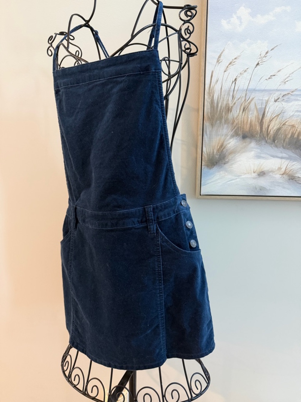 Free People dark navy velvet pinafore dress